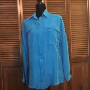 Long Sleeve Blue Silk Blouse